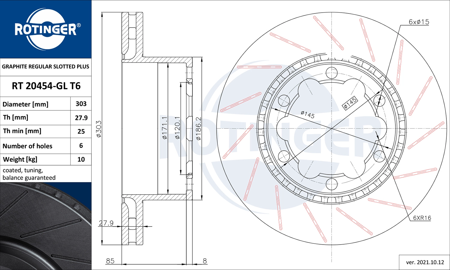 Тормозной диск ROTINGER RT 20454-GL T6