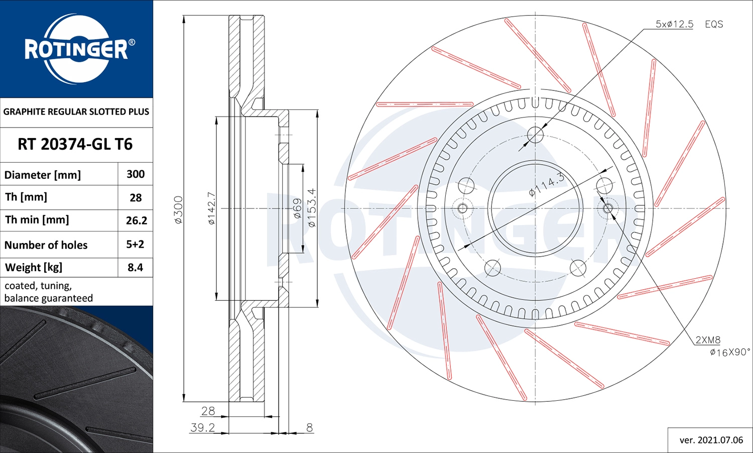 Тормозной диск ROTINGER RT 20374-GL T6