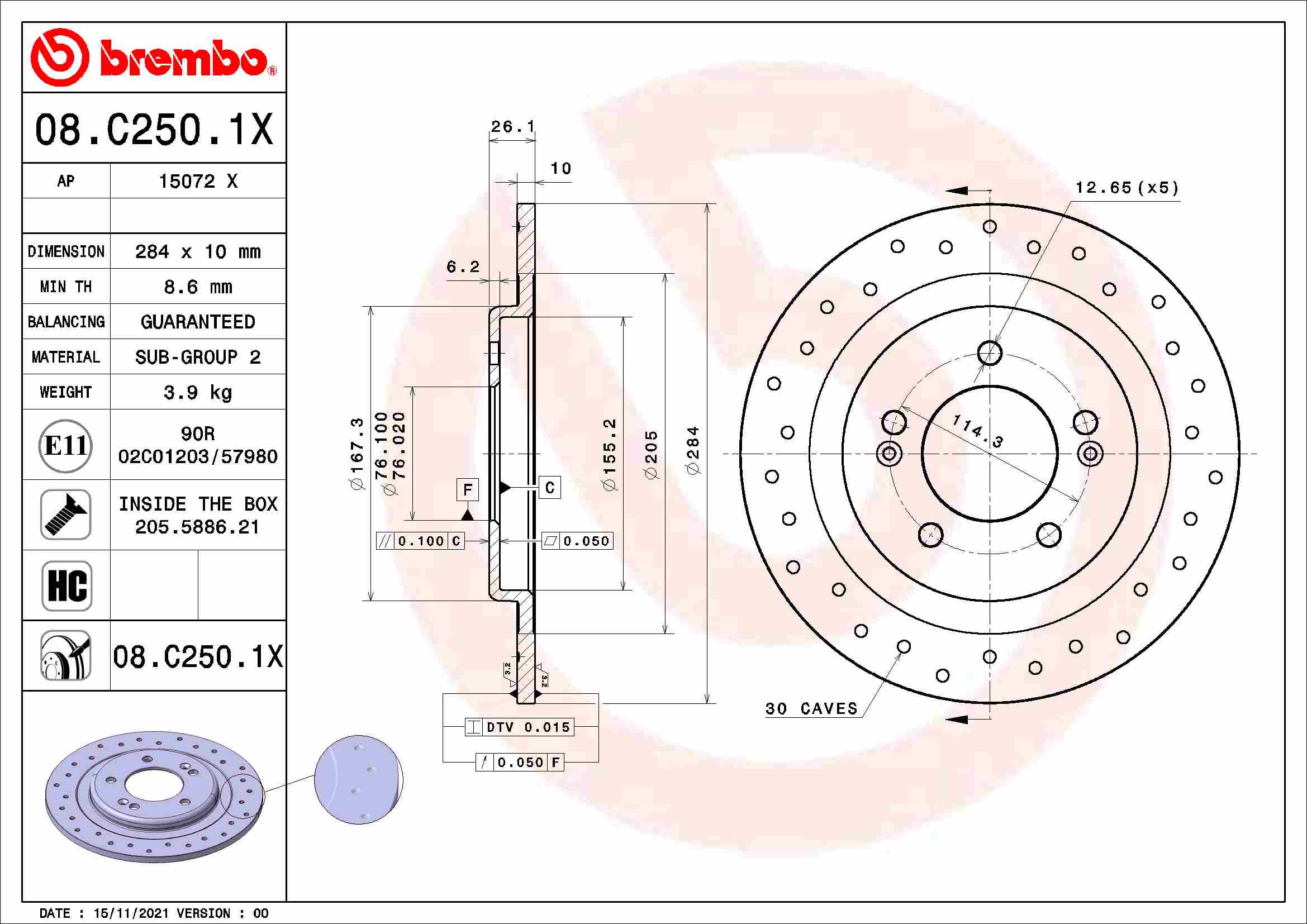 Тормозной диск BREMBO 08.C250.1X