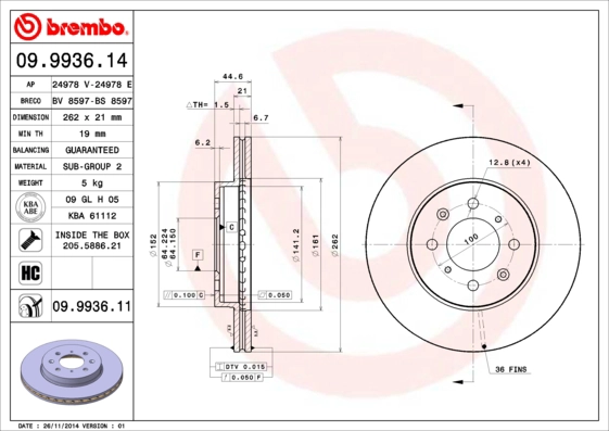 Тормозной диск BREMBO 09.9936.14