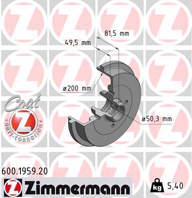 Тормозной барабан ZIMMERMANN 600.1959.20