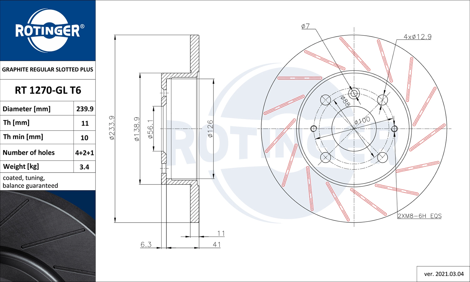 Тормозной диск ROTINGER RT 1270-GL T6