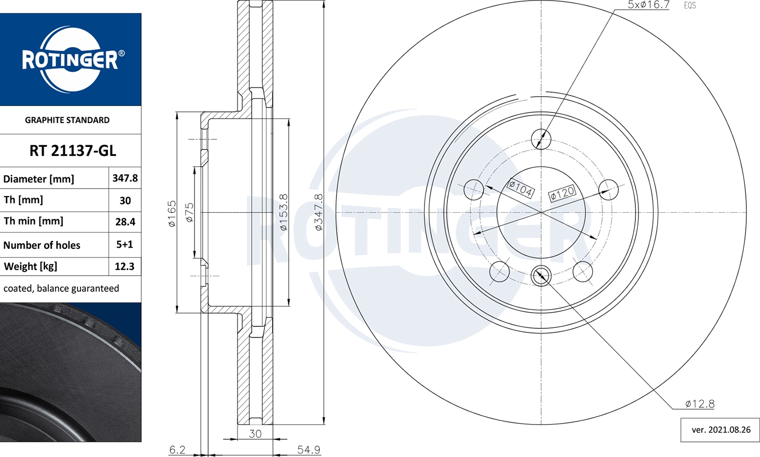 Тормозной диск ROTINGER RT 21137-GL