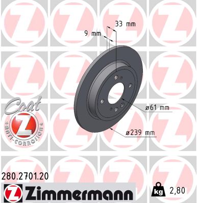 Тормозной диск ZIMMERMANN 280.2701.20