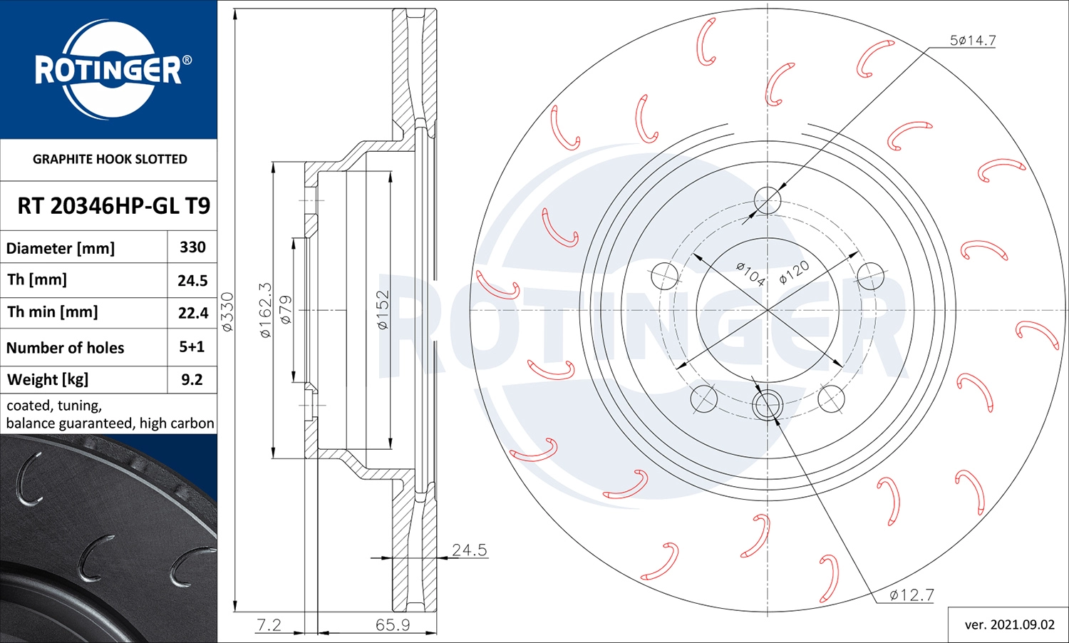 Тормозной диск ROTINGER RT 20346HP-GL T9