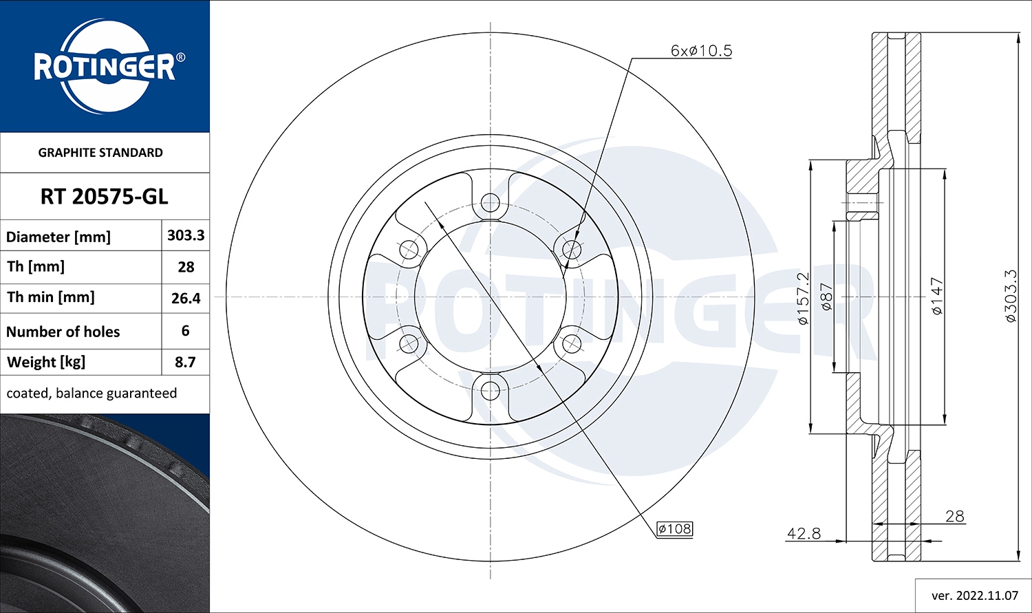 Тормозной диск ROTINGER RT 20575-GL