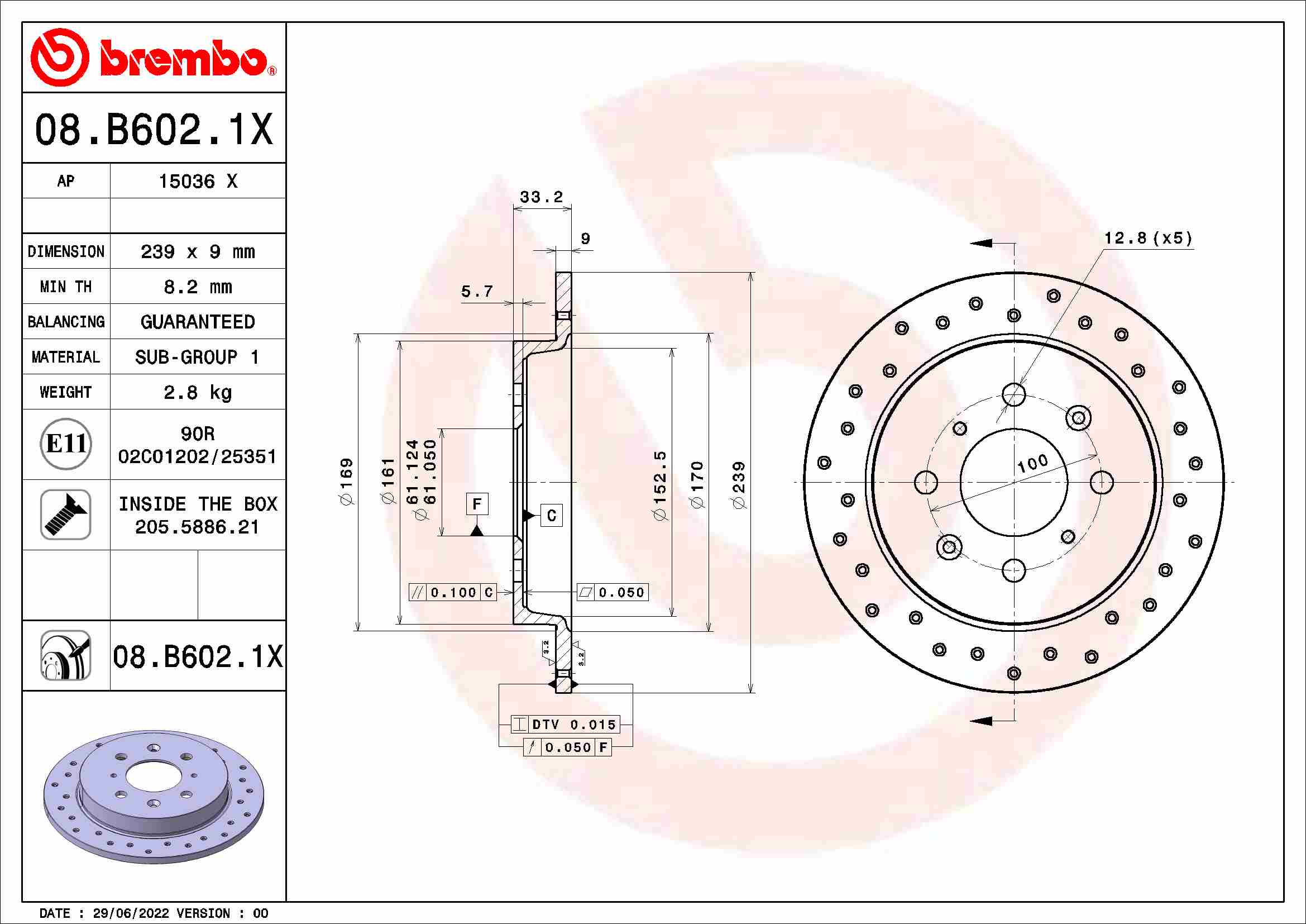 Тормозной диск xtra line - xtra BREMBO 08.B602.1X