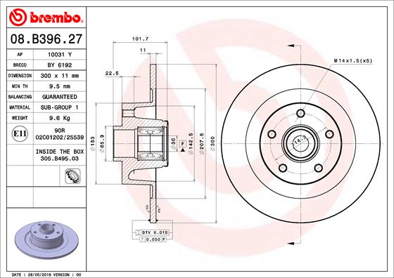 Тормозной диск prime line - with bearing kit BREMBO 08.B396.27
