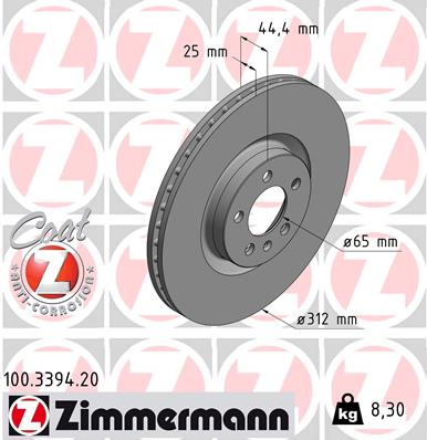 Тормозной диск coat z ZIMMERMANN 100.3394.20