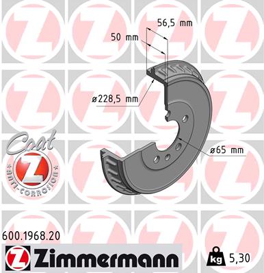 Тормозной барабан coat z ZIMMERMANN 600.1968.20