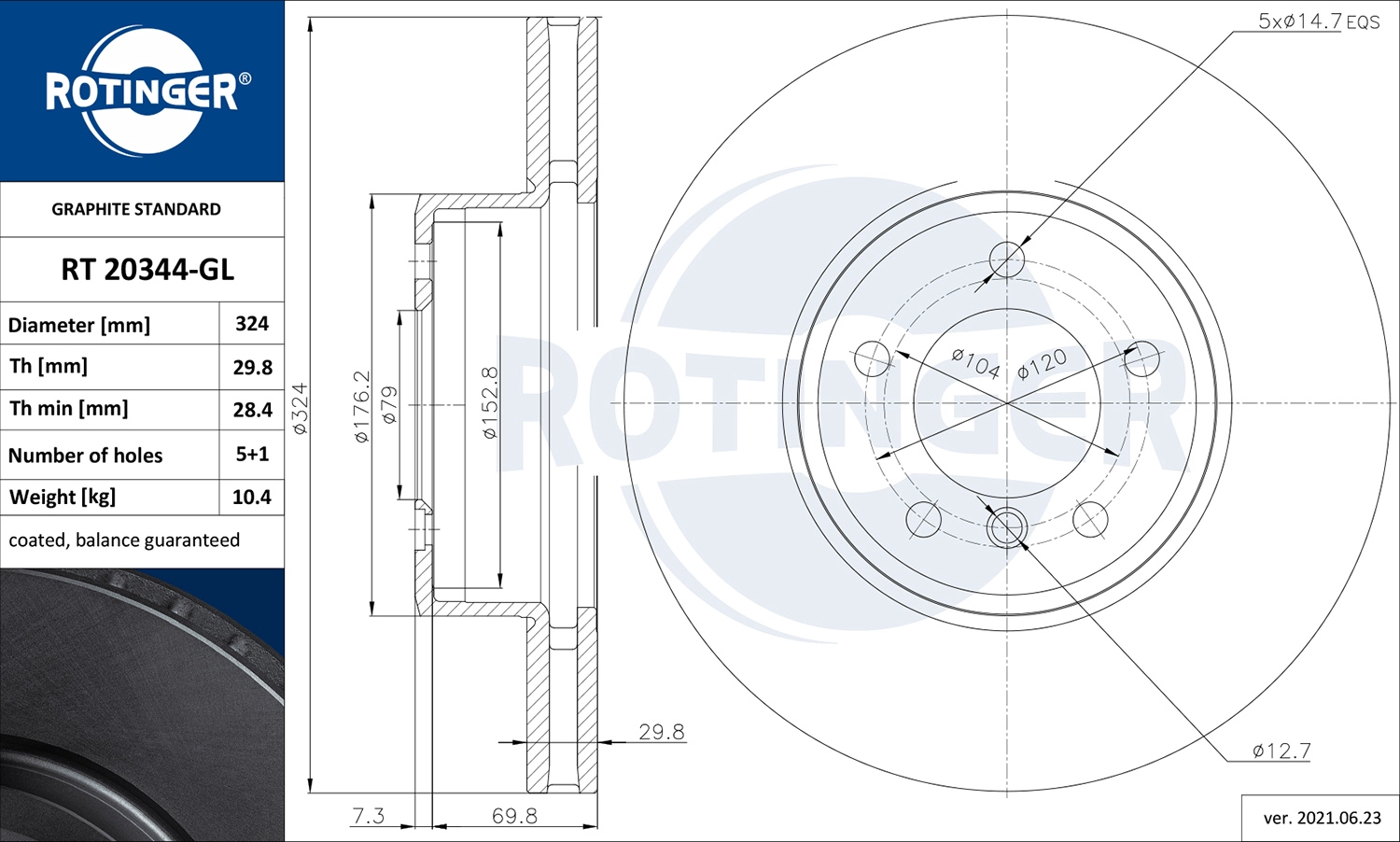Тормозной диск graphite line ROTINGER RT 20344-GL