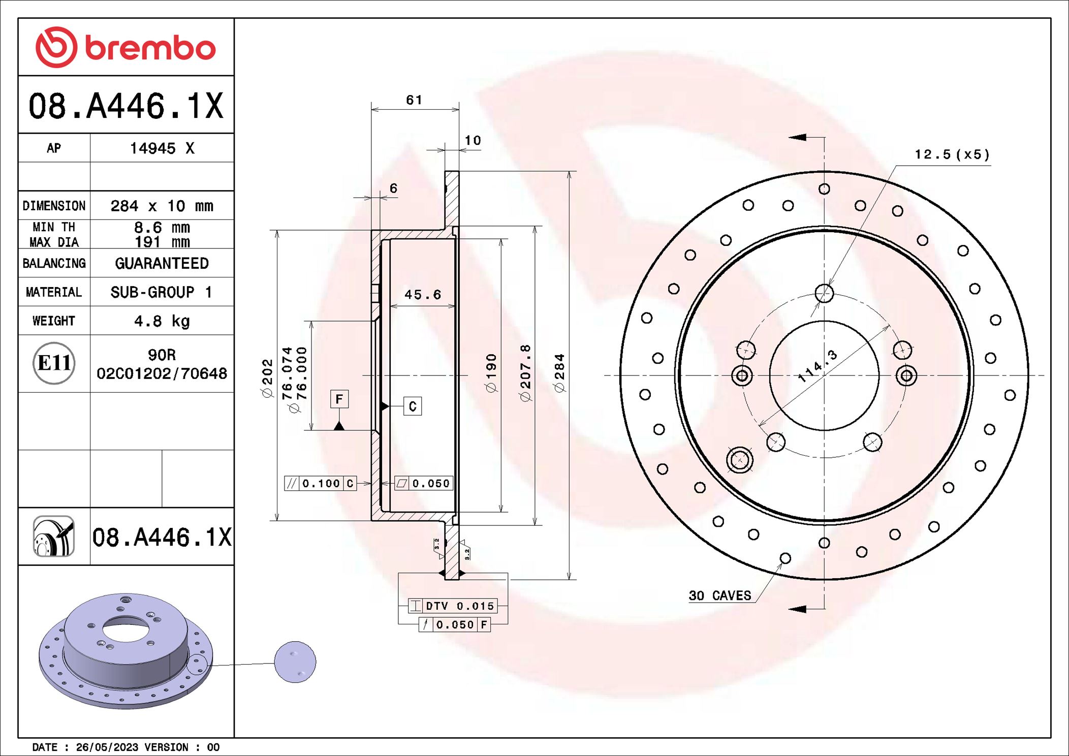 Тормозной диск xtra line - xtra BREMBO 08.A446.1X