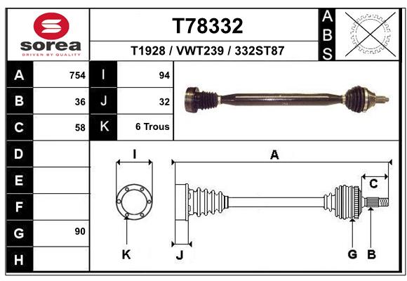 Полуось EAI T78332