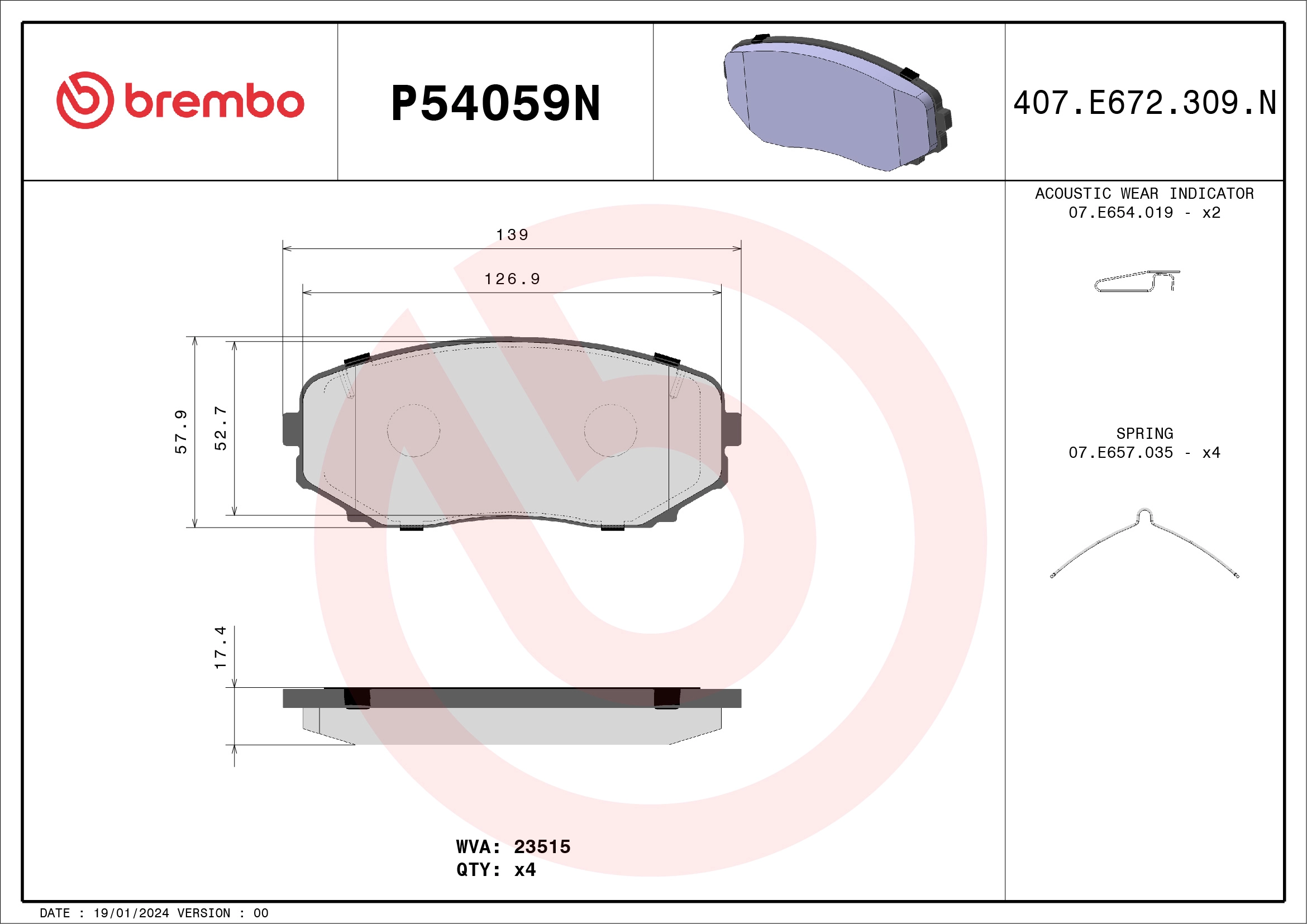 Тормозные колодки BREMBO P54059N