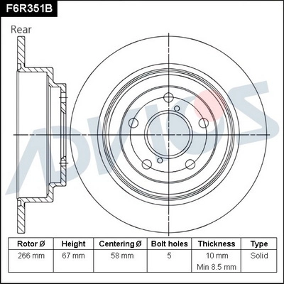 Диск тормозной зад. advics ADVICS F6R351B