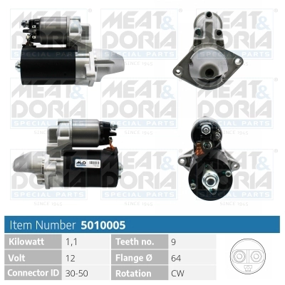 Стартер 12v 1 1kw fiat panda ii opel corsa d (s07) 1.3 d MEAT & DORIA 5010005