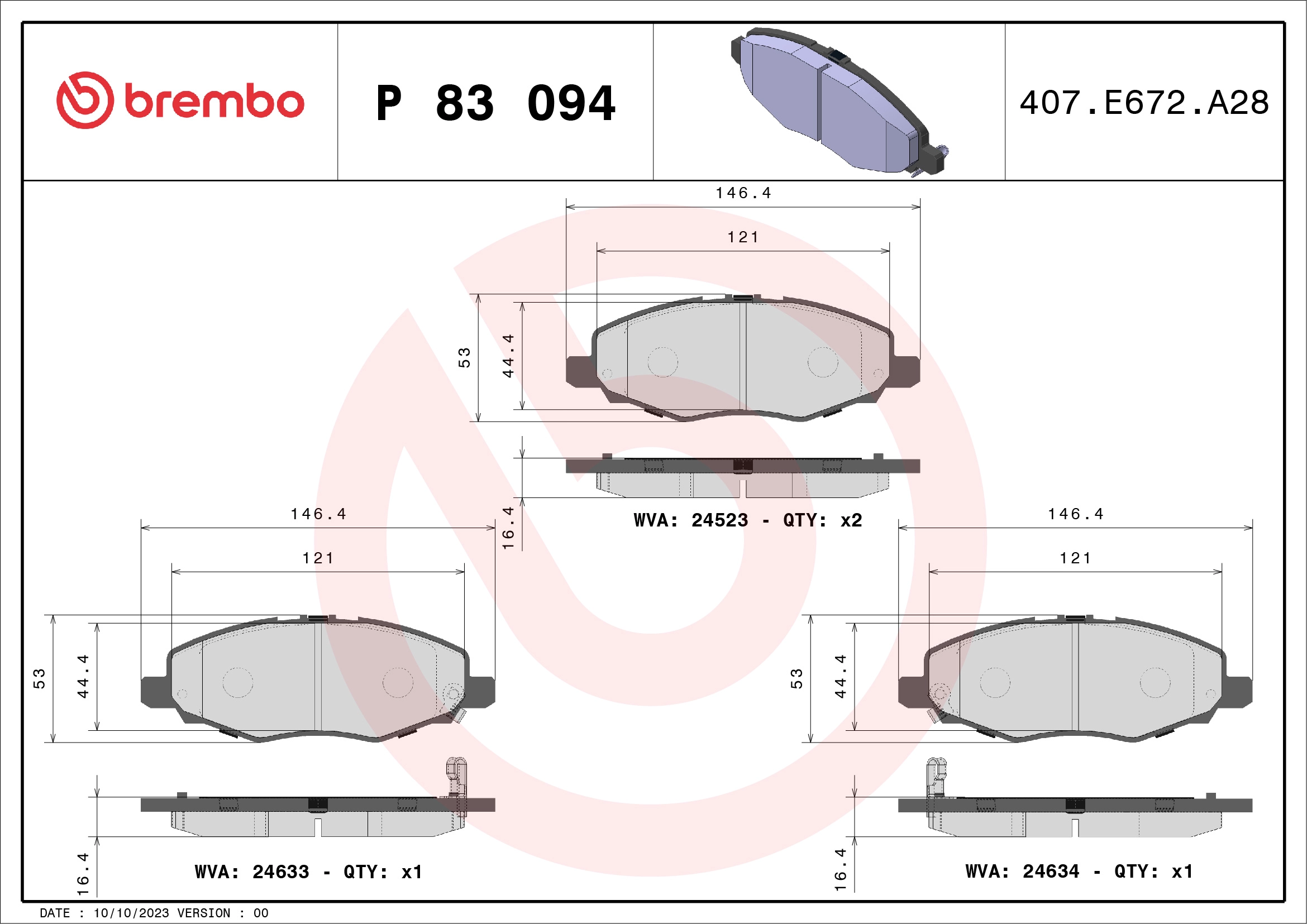 Тормозные колодки BREMBO P 83 094