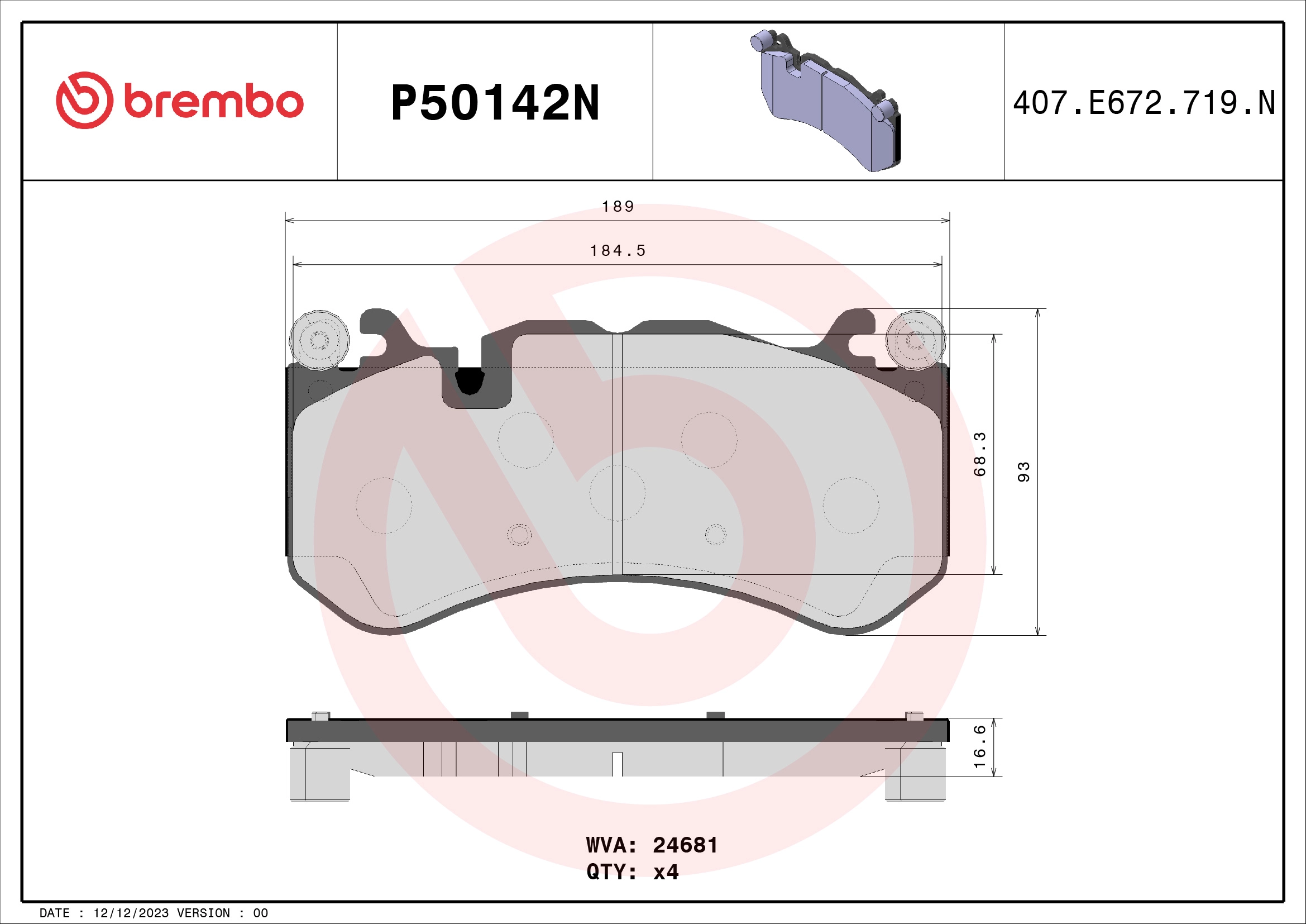 Комплект тормозных колодок дисковый тормоз prime line - ceramic BREMBO P50142N