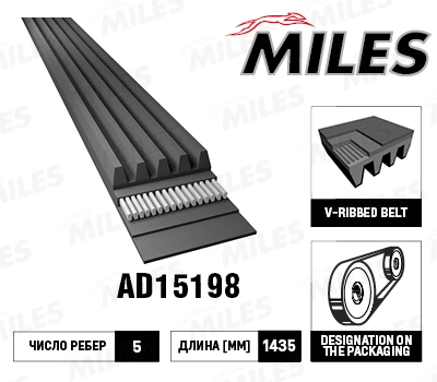 Ремень поликлиновой 5pk1435 ad15198 MILES AD15198