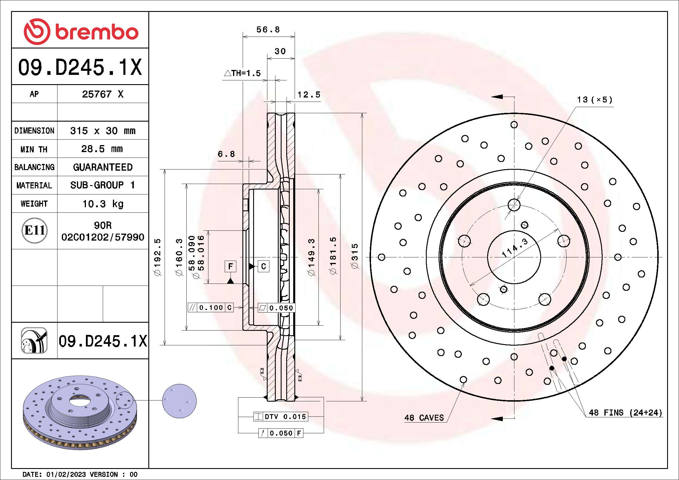 Диск тормозной BREMBO 09.D245.1X
