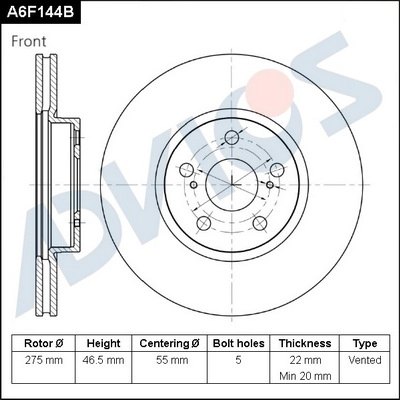 Тормозной диск передний ADVICS A6F144B