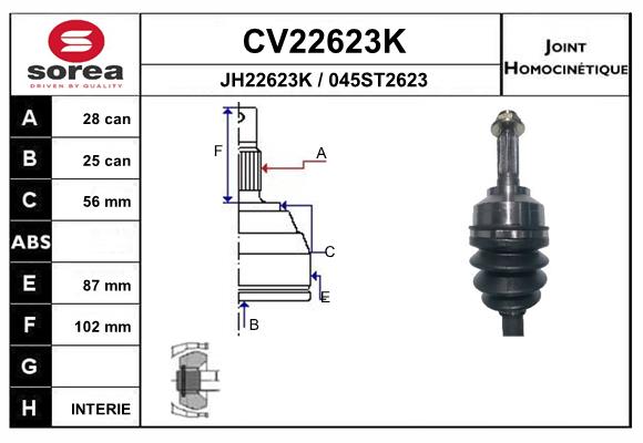 Шрус наружный 28 x 25 EAI CV22623K