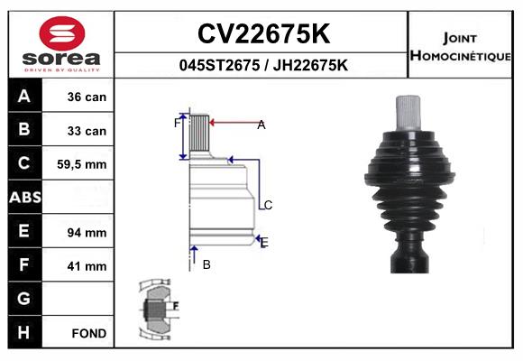 Шрус наружный 36 x 33 EAI CV22675K