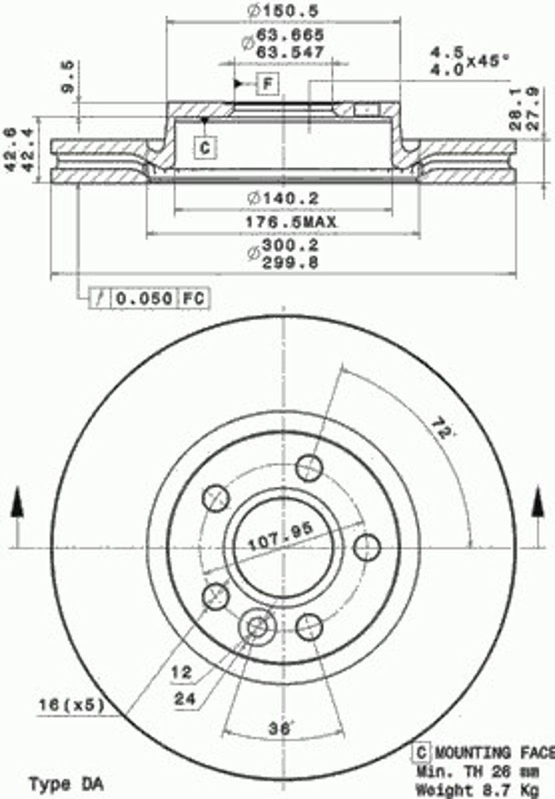 25159 V AP AUTOMOTIV Диск тормозной