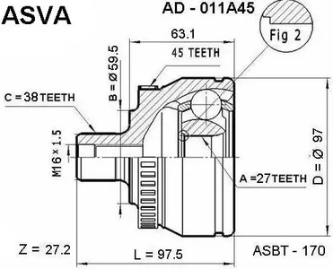 Шарнирный комплект, приводной вал ASVA AD-011A45