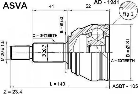 Шарнирный комплект, приводной вал ASVA AD-1241