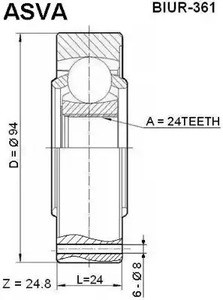 Шарнирный комплект, приводной вал ASVA BIUR-361