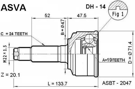 Шарнирный комплект приводной вал ASVA DH-14