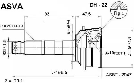 Шарнирный комплект приводного вала ASVA DH-22