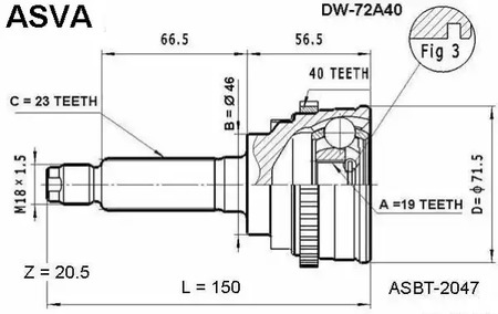 Шарнирный комплект приводной вал ASVA DW-72A40