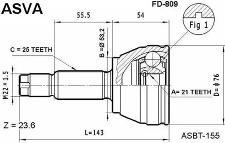 FD-809 ASVA Шарнирный комплект, приводной вал