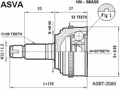 Шарнирный комплект, приводной вал ASVA HN-58A50