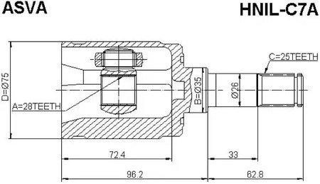 Шарнирный комплект, приводной вал ASVA HNIL-C7A