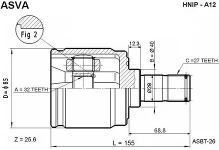 Шарнирный комплект приводной вал ASVA HNIP-A12