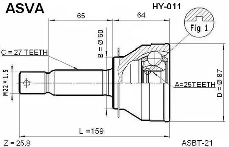 Шарнирный комплект, приводной вал ASVA HY-011