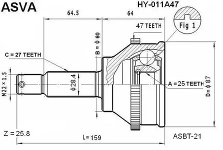 Шарнирный комплект, приводной вал ASVA HY-011A47