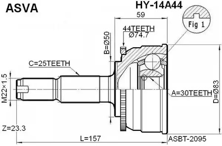 Шарнирный комплект приводной вал ASVA HY-14A44