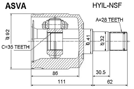 Шарнирный комплект приводной вал ASVA HYIL-NSF