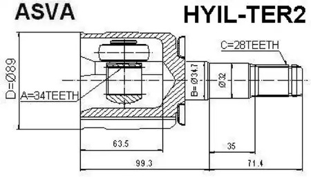 Шарнирный комплект приводной вал ASVA HYIL-TER2