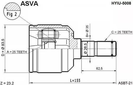 Шарнирный комплект, приводной вал ASVA HYIU-5008