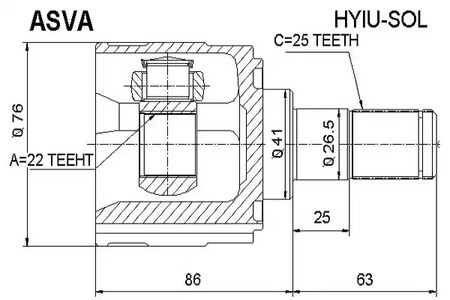 Шарнирный комплект, приводной вал ASVA HYIU-SOL