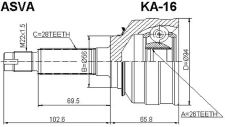 Шарнирный комплект приводной вал ASVA KA-16