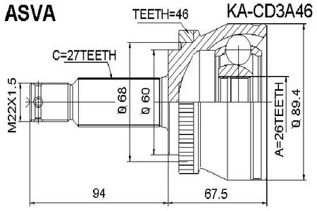 Шарнирный комплект приводной вал ASVA KA-CD3A46