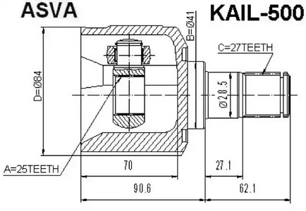 Шарнирный комплект приводной вал ASVA KAIL-500