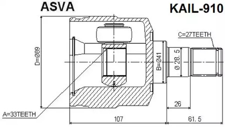 Шарнирный комплект приводной вал ASVA KAIL-910
