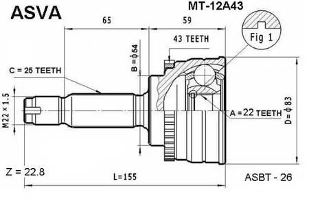 Шарнирный комплект, приводной вал ASVA MT-12A43